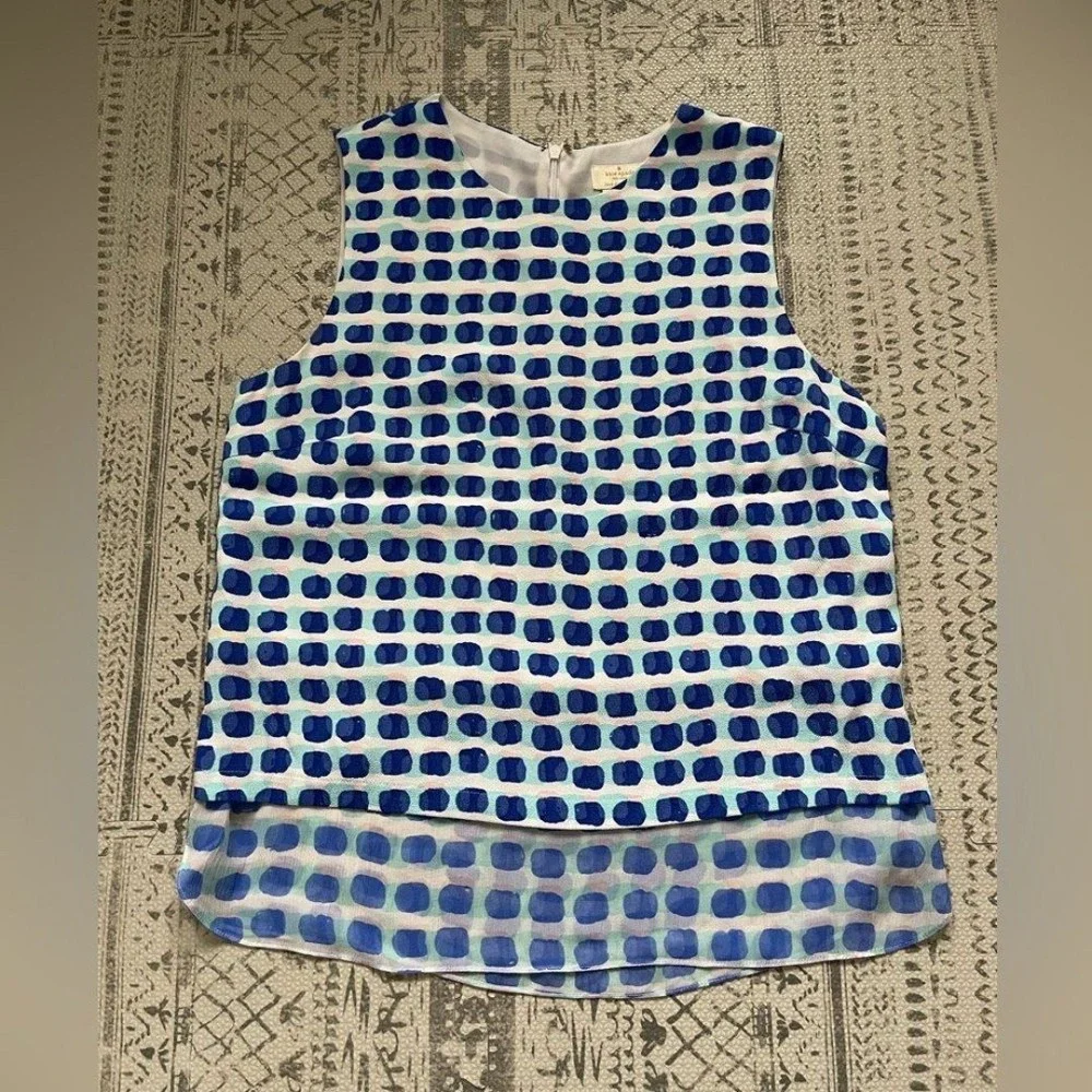 Kate Spade - Blue & White Brush‎ Dot Patterned Tank Sz M